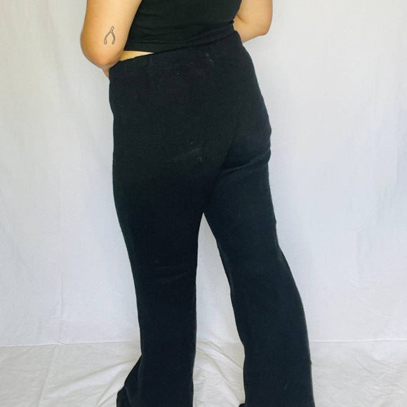 Vintage 80's Black Knit High Waisted Flare Pants Large - Picture 2 of 4